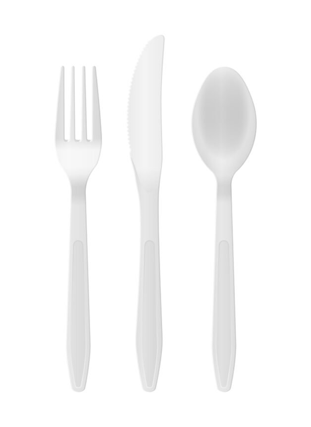 Plastic cutlery on a white background. Vector illustration.
